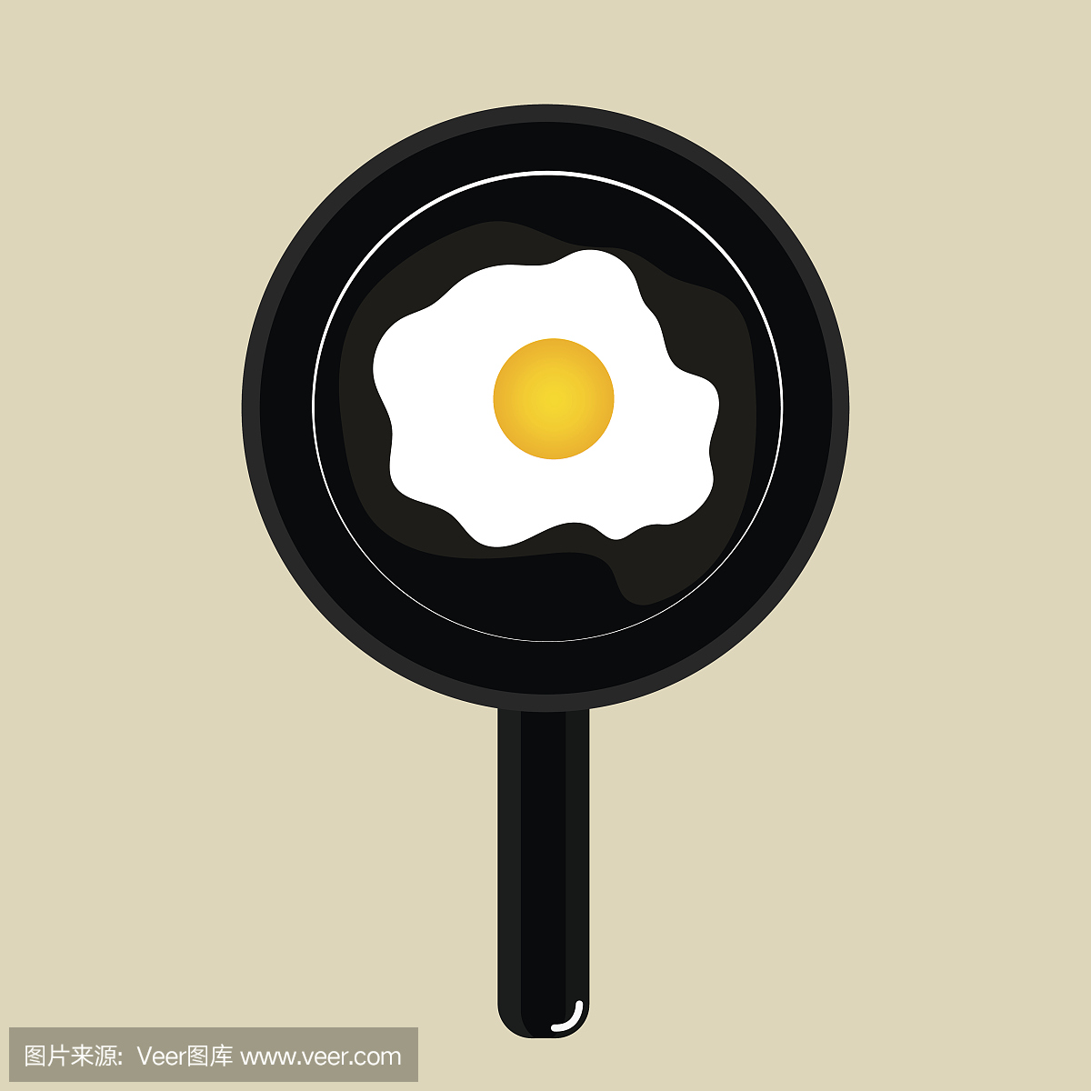 在平底锅上煎鸡蛋。