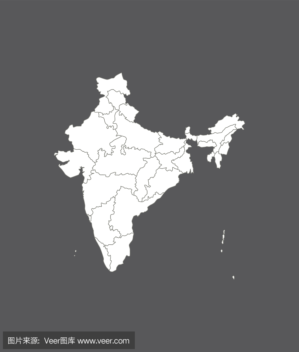 印度地图轮廓矢量在灰色背景