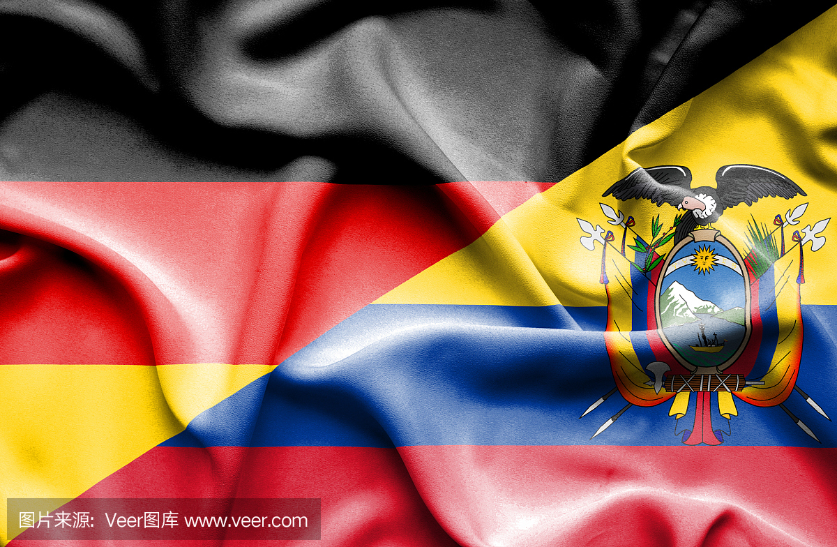 挥舞着厄瓜多尔和德国的旗帜