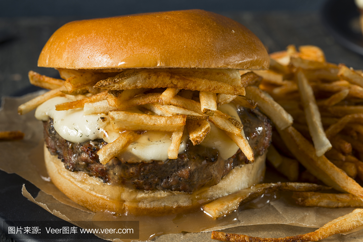 Homemade Poutine Hamburger with Fries