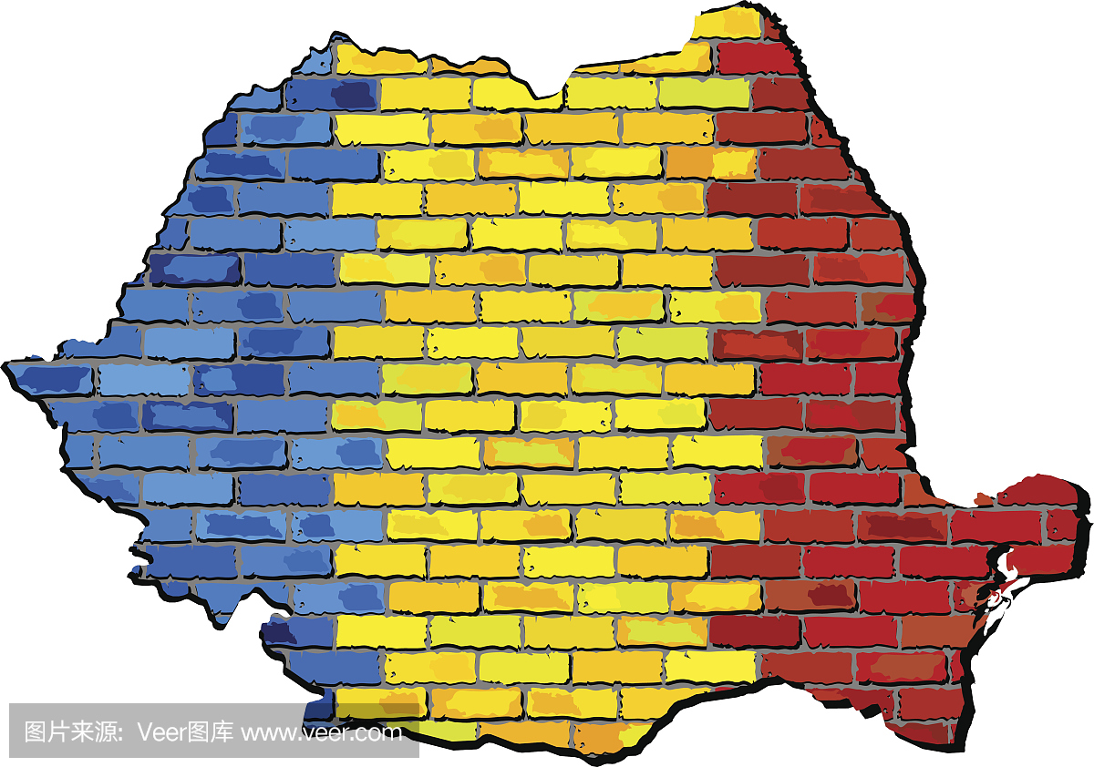 罗马尼亚地图在砖墙上