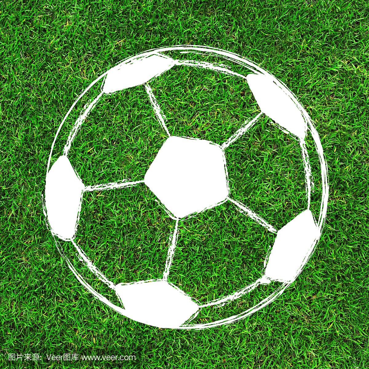 足球\/足球绘画设计在绿色的田野背景