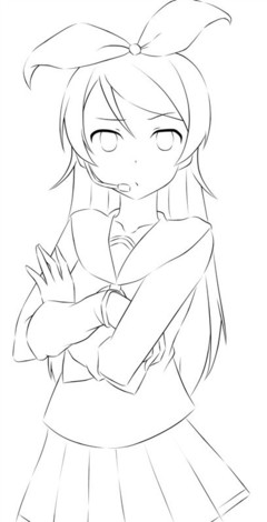 抱着手臂的女孩卡通手绘线稿,卡通人物图片,动-44kb