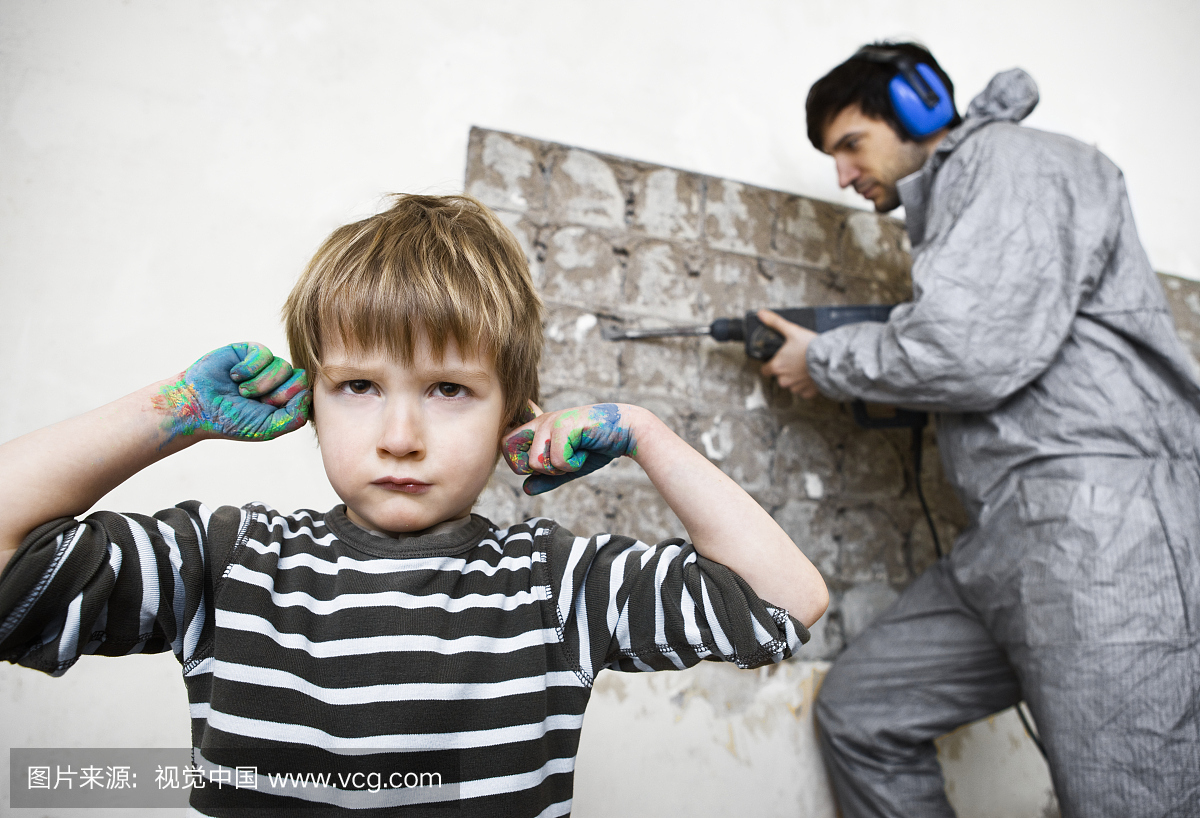 Boy Objecting to Noisy Construction