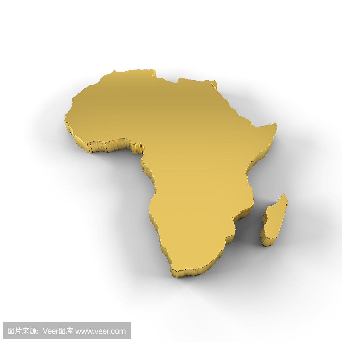 非洲地图3D金,包括剪切路径