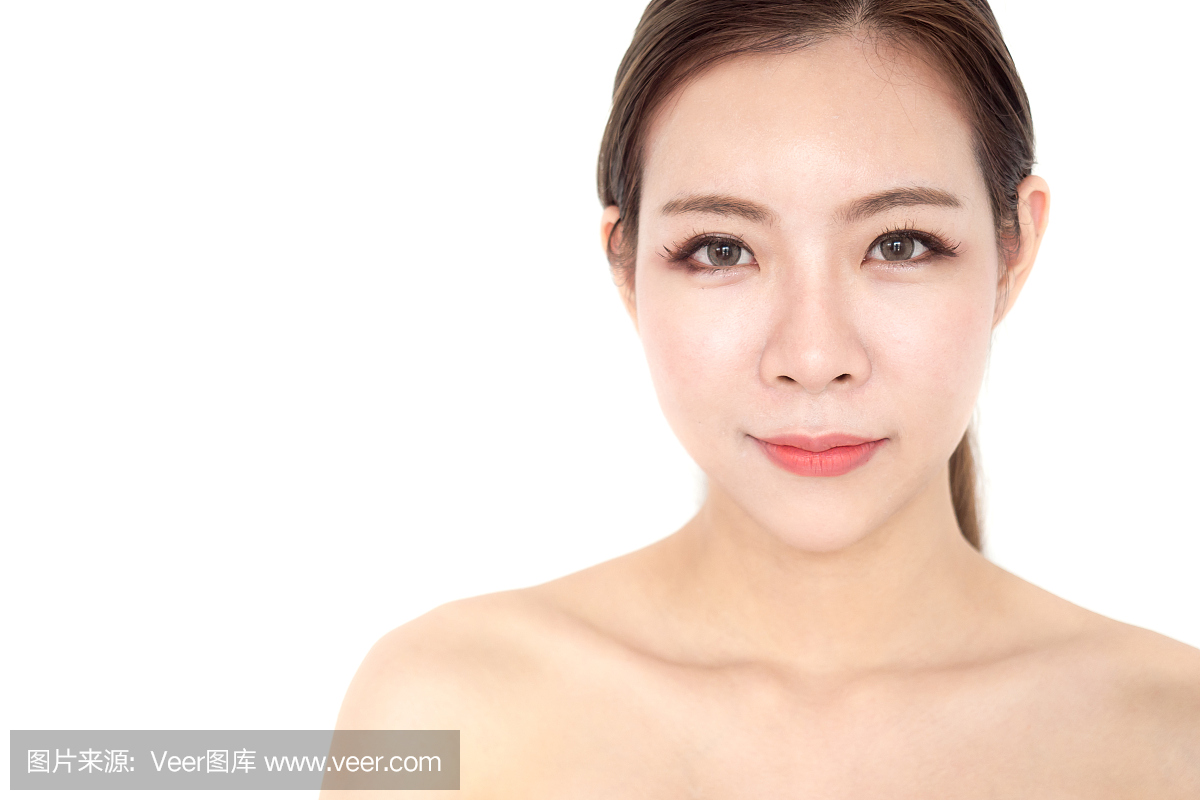 美丽的亚洲女人在孤立的白色背景,组成,健康的