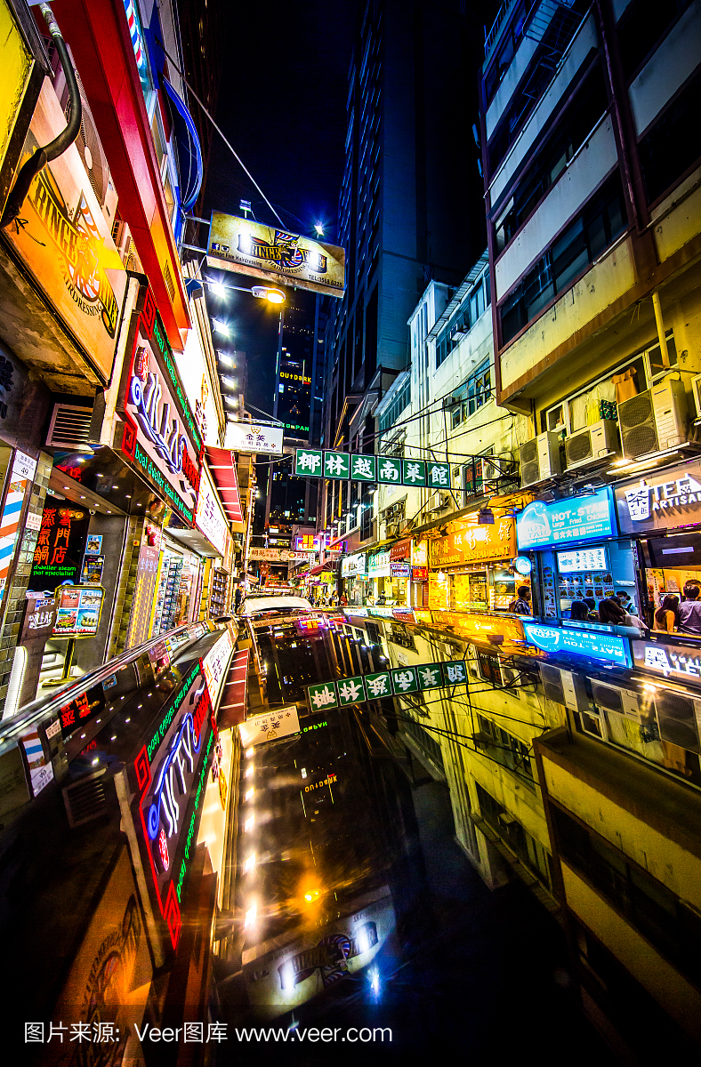 在香港夜间购物区