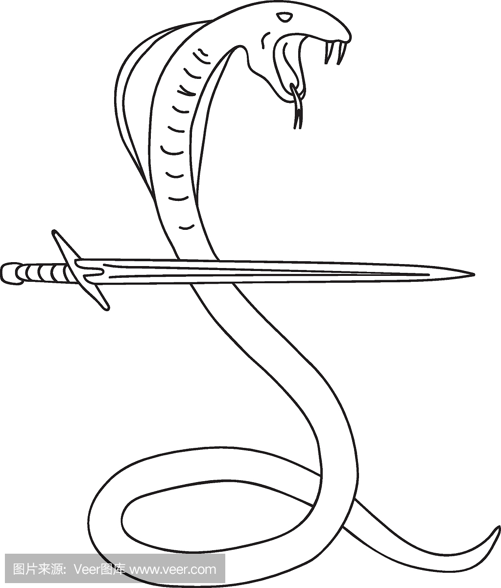 符号英镑标志与剑和蛇。创意概念线艺术矢量素