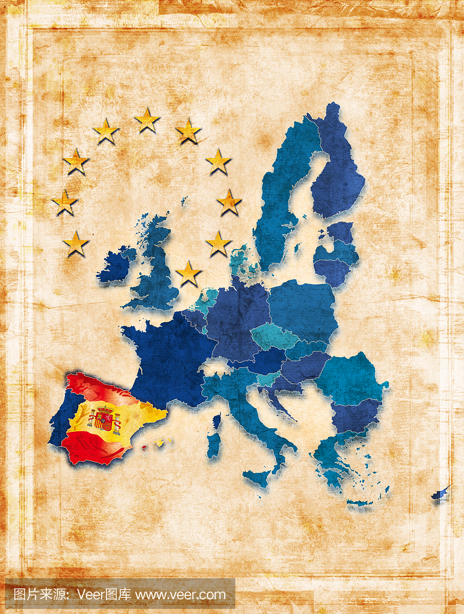 西班牙在欧洲共同体地图上与所有国家
