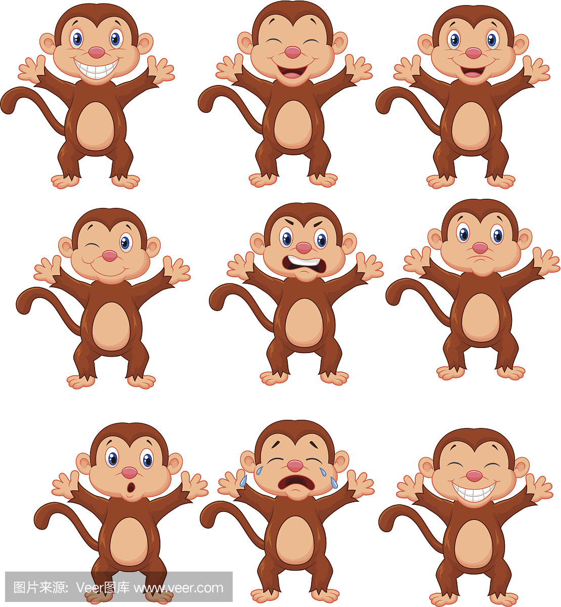 可爱的猴子卡通在各种表达可爱的猴子卡通在各