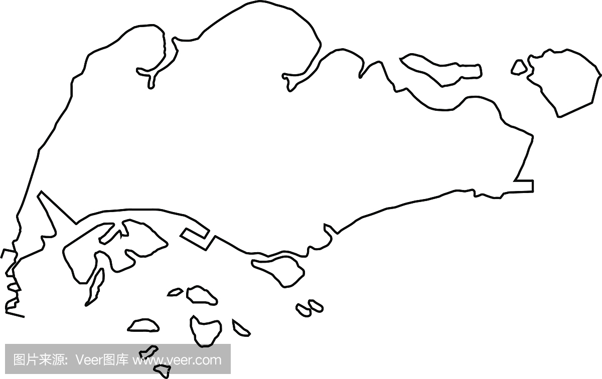 新加坡地图黑色轮廓曲线的矢量插图