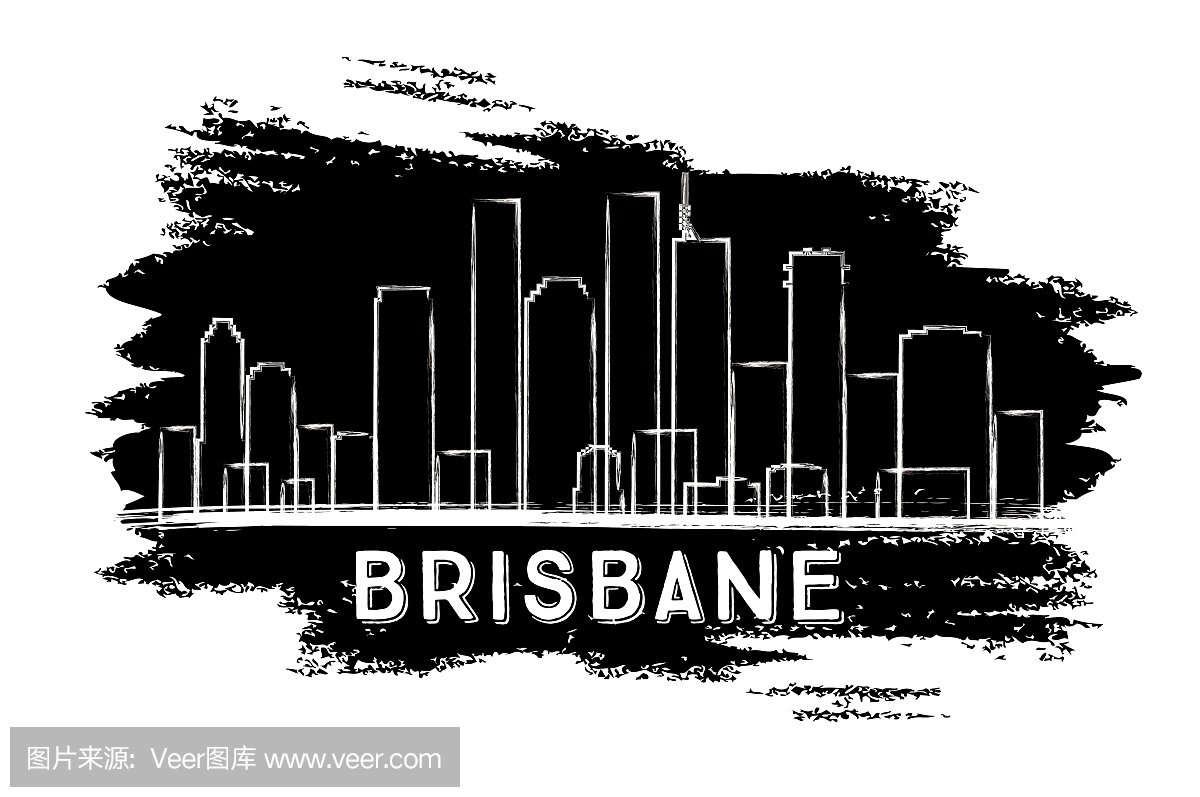 布里斯班地平线剪影。手绘素描