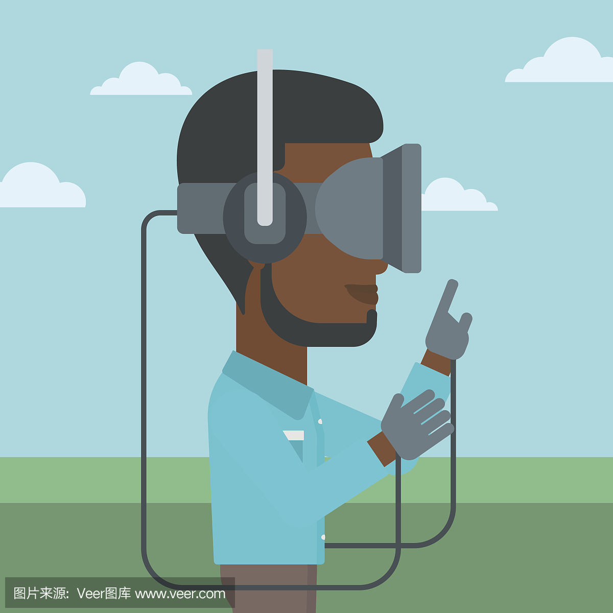 人在虚拟现实耳机玩视频游戏
