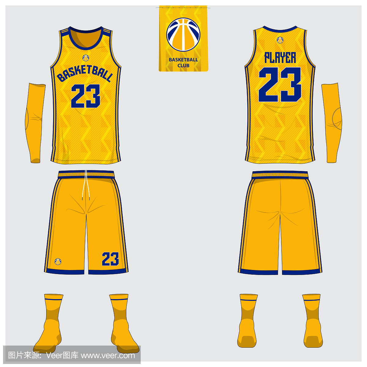 黄色篮球球衣或篮球俱乐部的运动制服模板设计