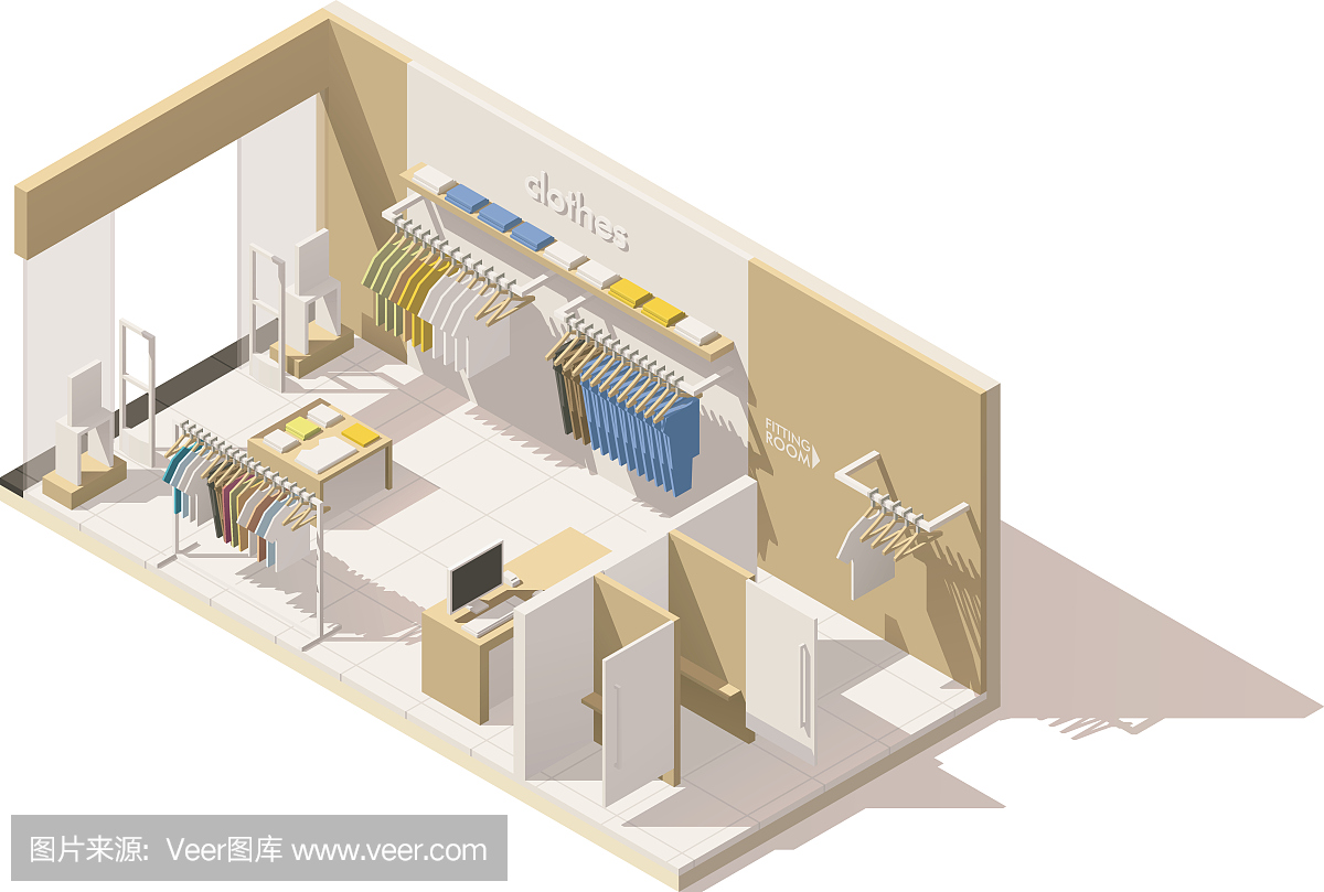 矢量等距低多服装店图标