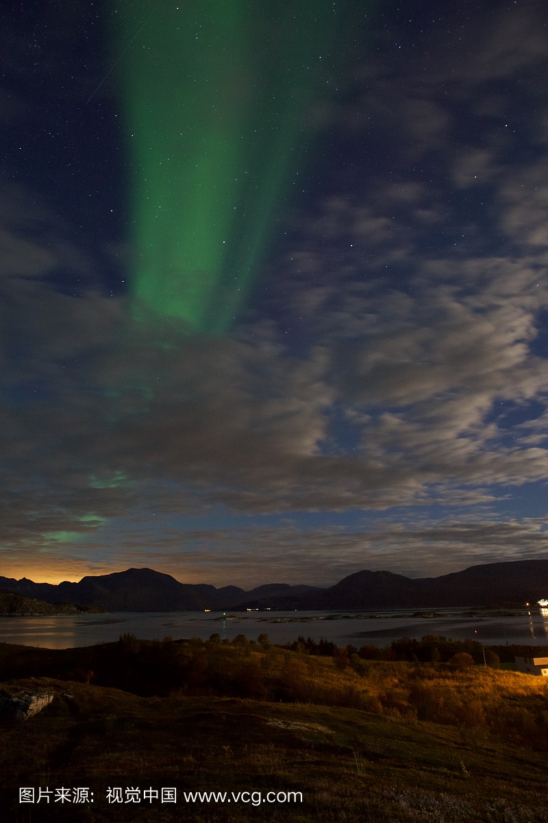 夜晚,挪威,北极光,长时间曝光