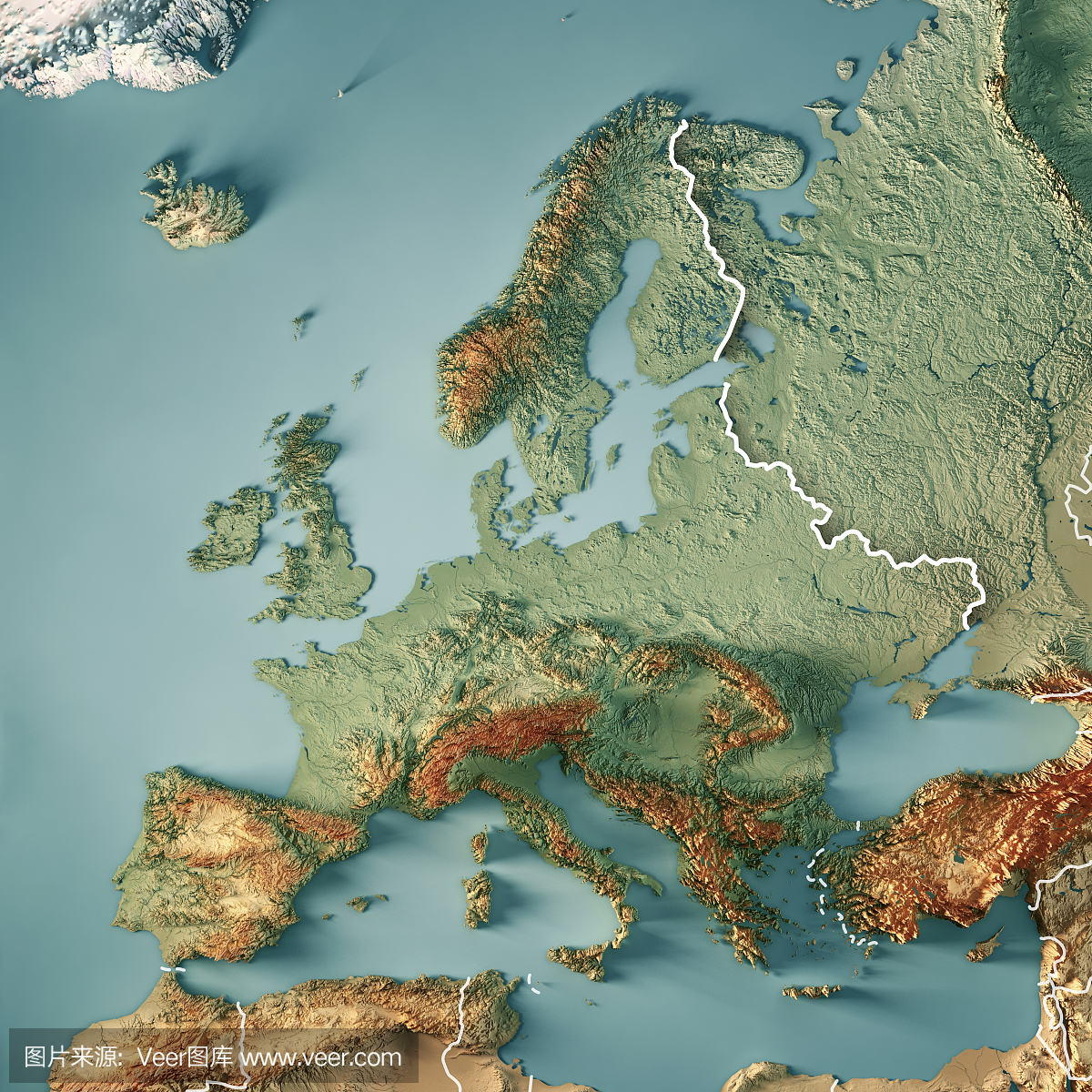 欧洲3D回报地形图颜色边界