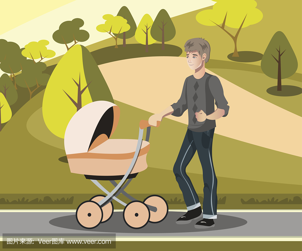 Father with toddler in the pram in park
