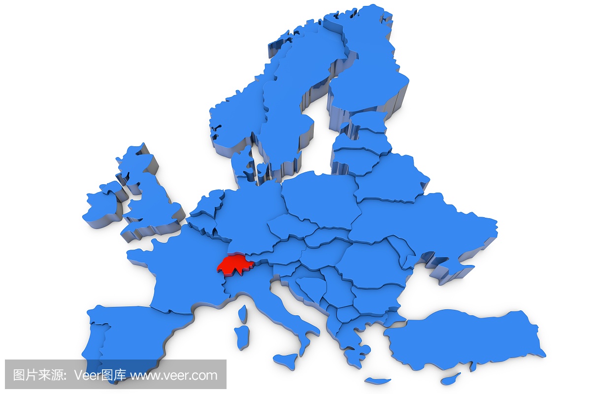 欧洲地图与瑞士红色