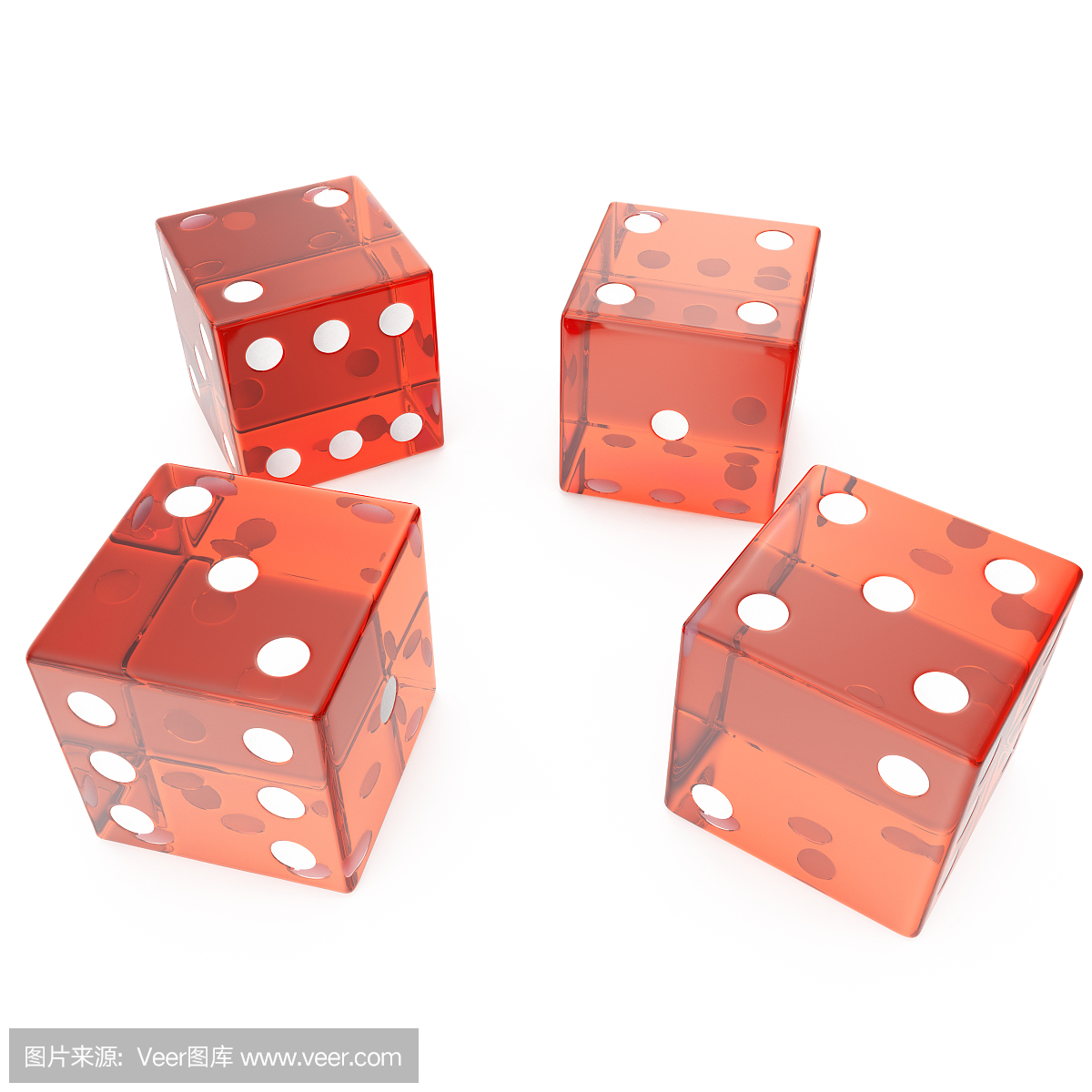 白色背景上的透明红色立方体,赌博的概念例如