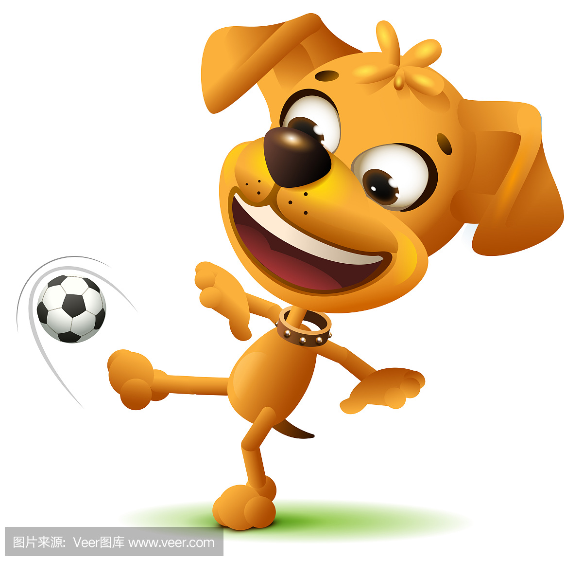 黄色有趣的狗足球运动员踢足球