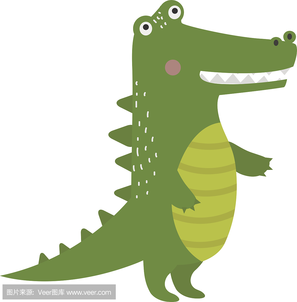 卡通绿色鳄鱼爬行动物平矢量图。