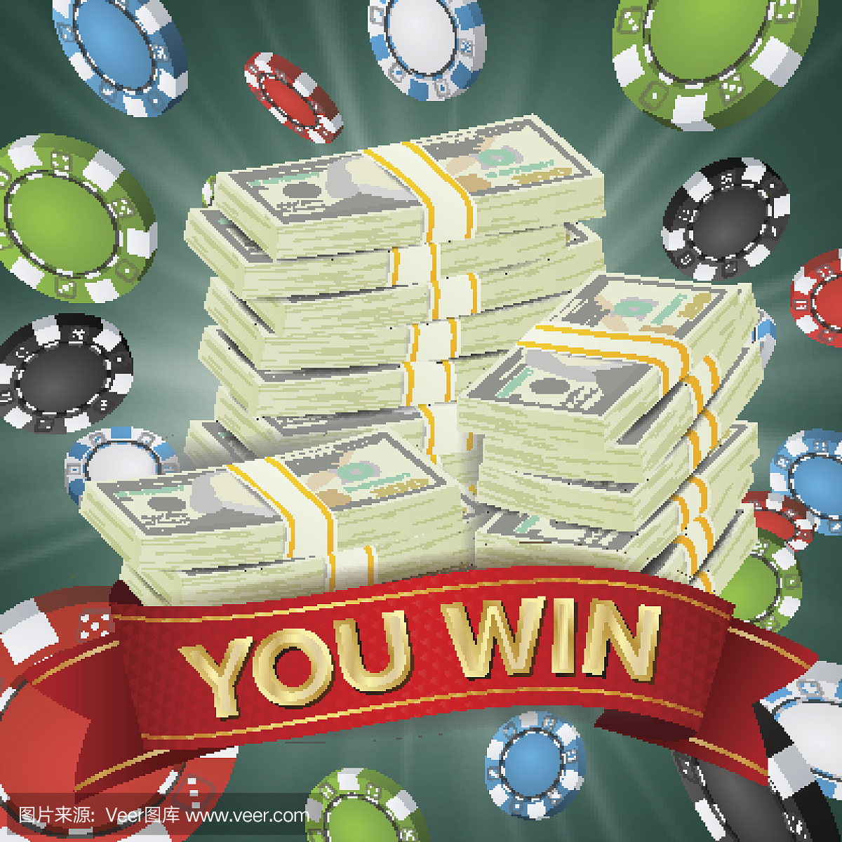 扑克筹码幸运大奖插图。大赢横幅。对于网上赌