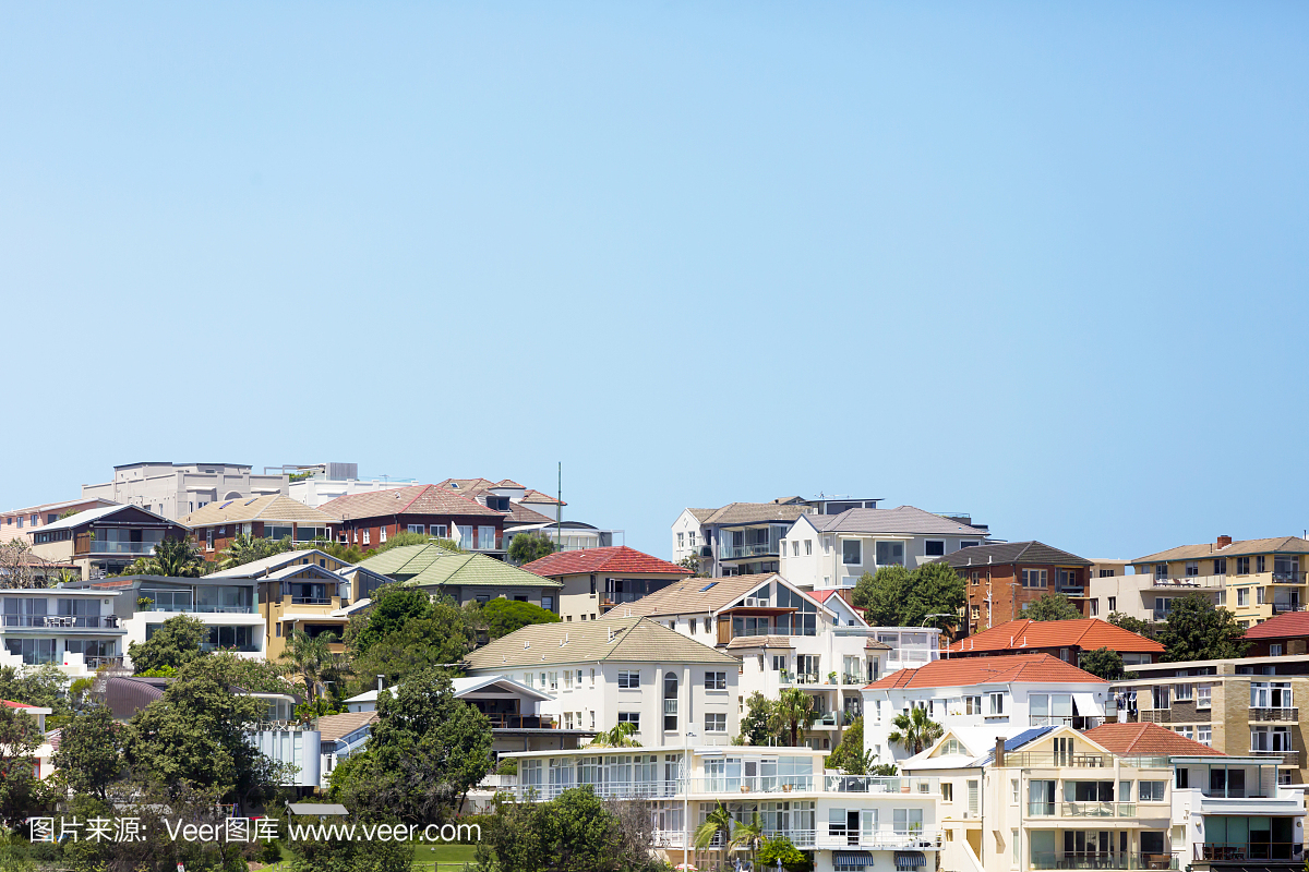 美丽的沿海城镇邦迪,悉尼澳大利亚郊区,复制空
