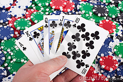 Royal Flush Over Poker Chips Royalty Free Sto Royal Flush Over Poker Chips Royalty Free Sto