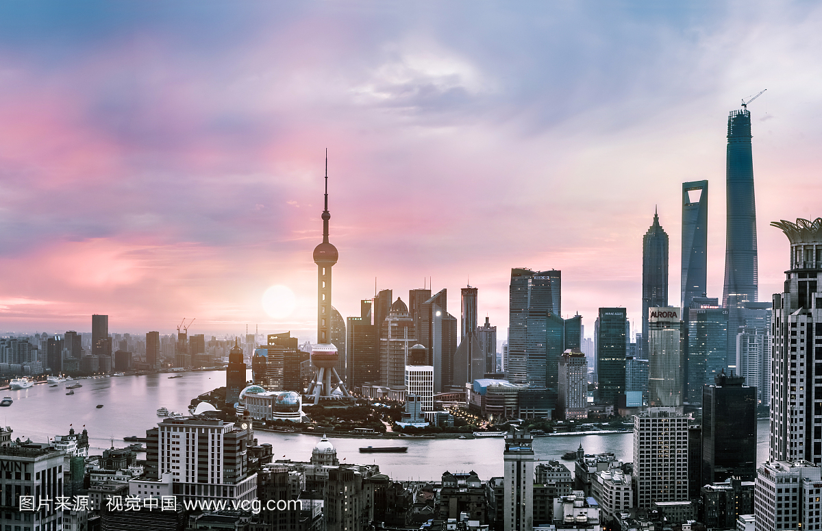 上海城市风光地标建筑 外滩陆家嘴日出