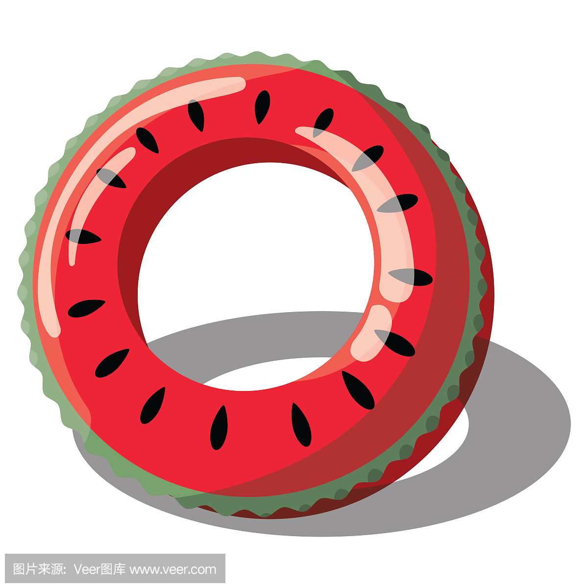 卡通充气圈游泳。以西瓜为形式的充气圈的插图