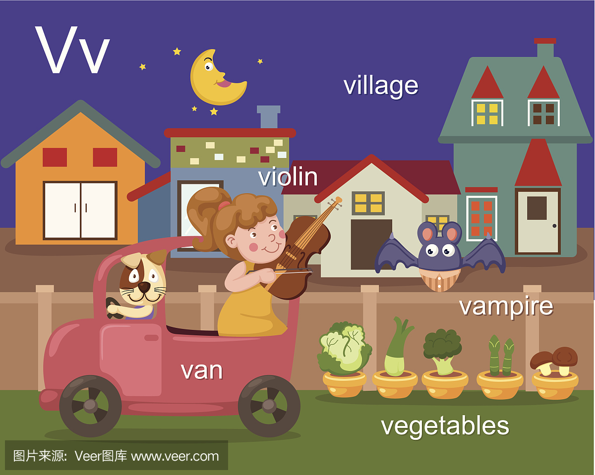 字母V字母,小提琴,村庄,吸血鬼,蔬菜