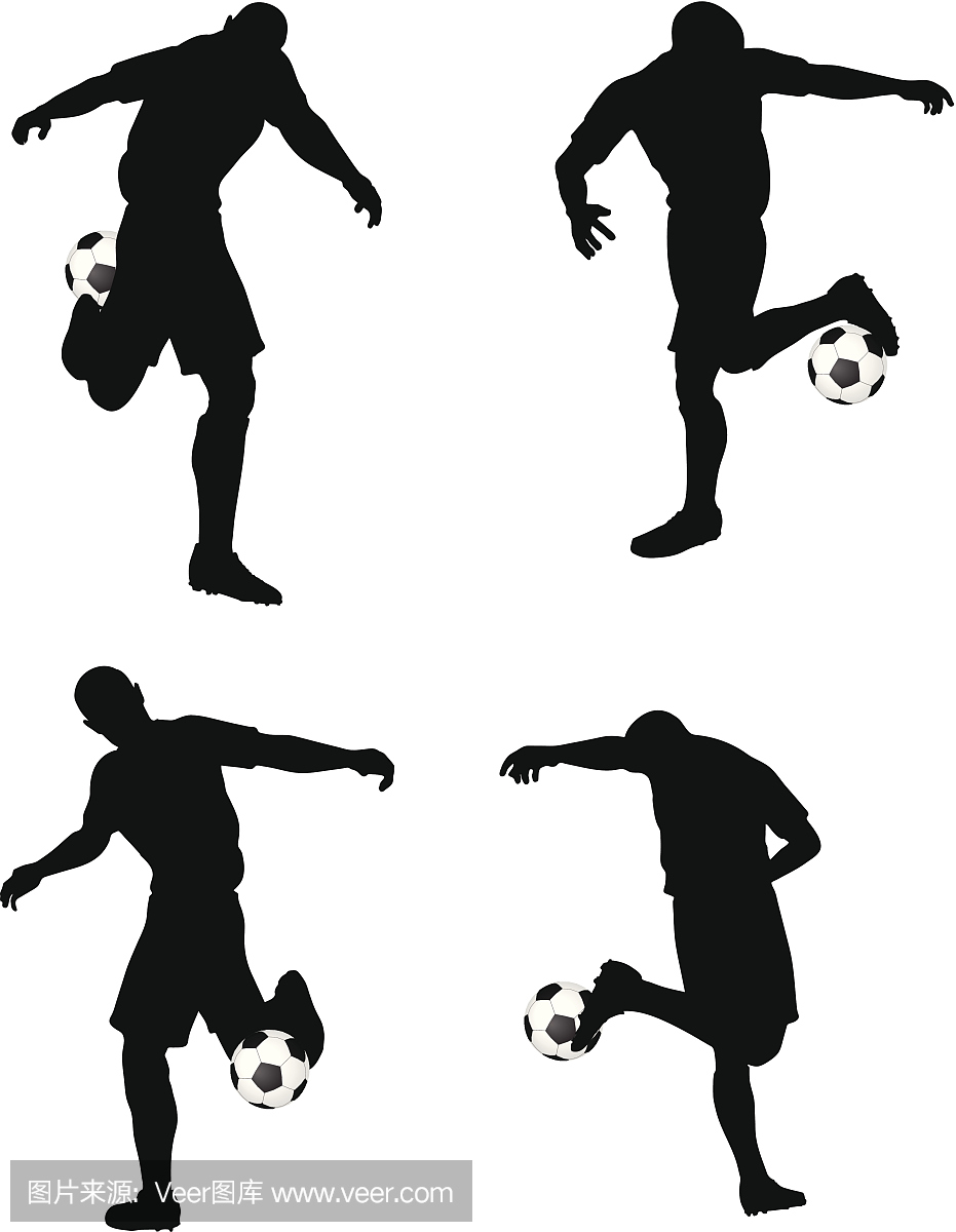 姿势的足球运动员轮廓在运球位置