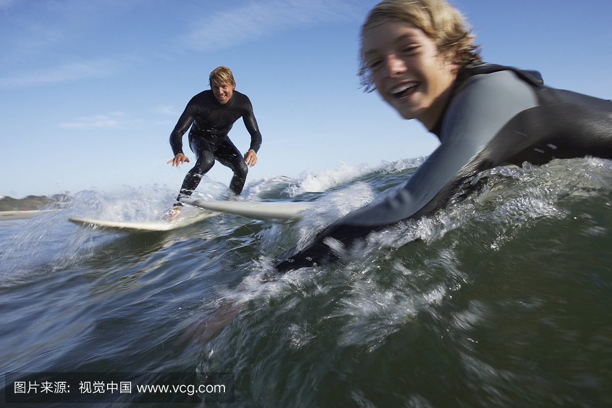 Father and Son Surfing