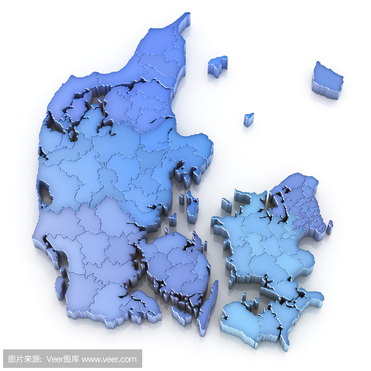 丹麦地图与地区和市镇