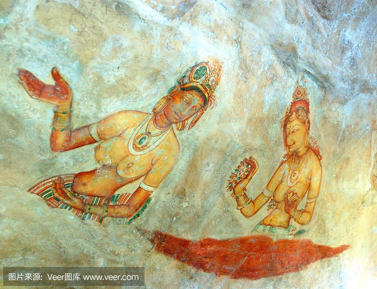 Apsara天体若虫 - 古代绘画在狮子山洞穴