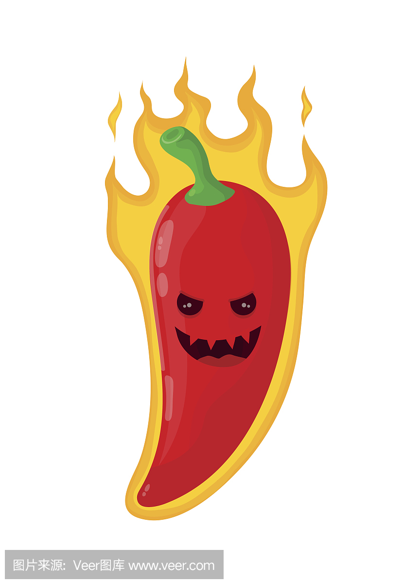 Burn hot angry evil chili pepper in fire