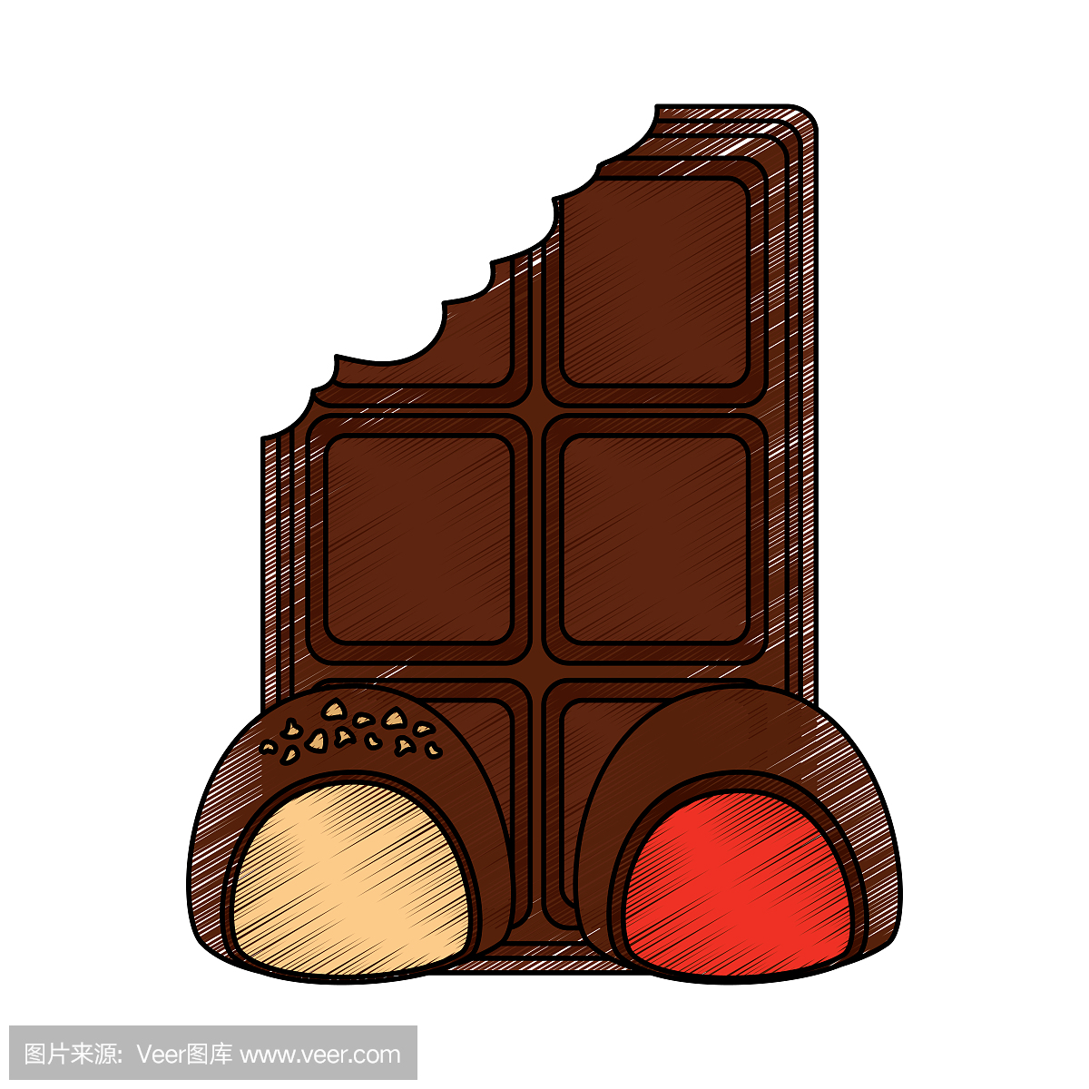 被咬的巧克力和二糖果可可粉甜点