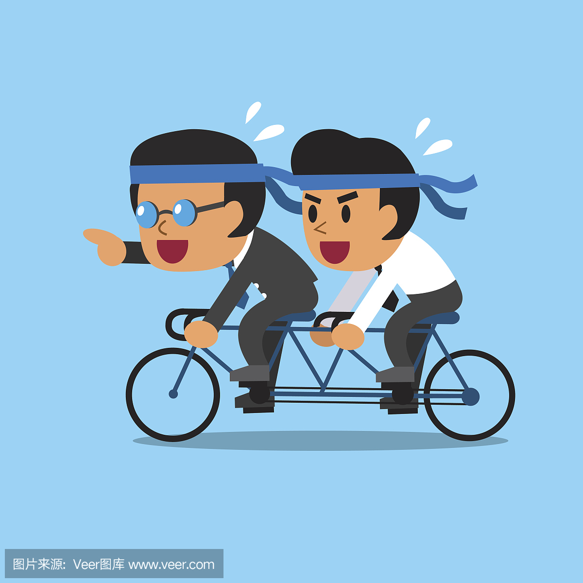 卡通商务老板和商人乘坐双人自行车