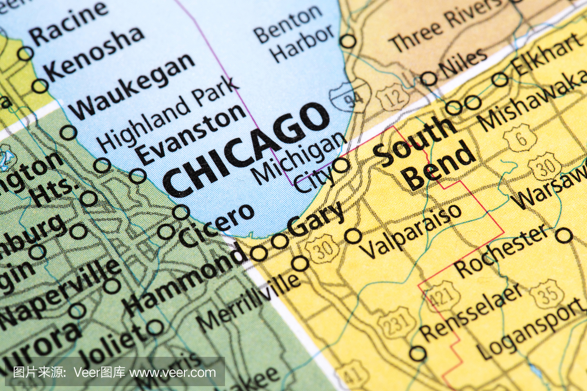 芝加哥,美国伊利诺伊州的地图