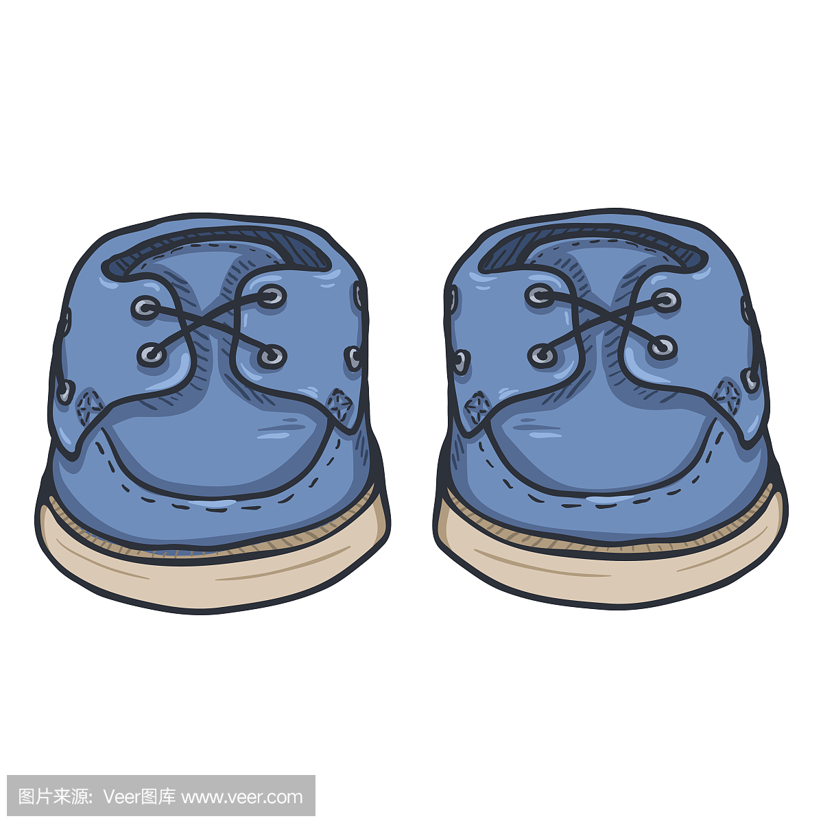 矢量卡通插图 - 蓝色Topsider男士鞋子