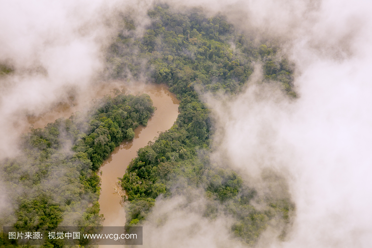 Aerial view of Amazon Rainforest, and the Man