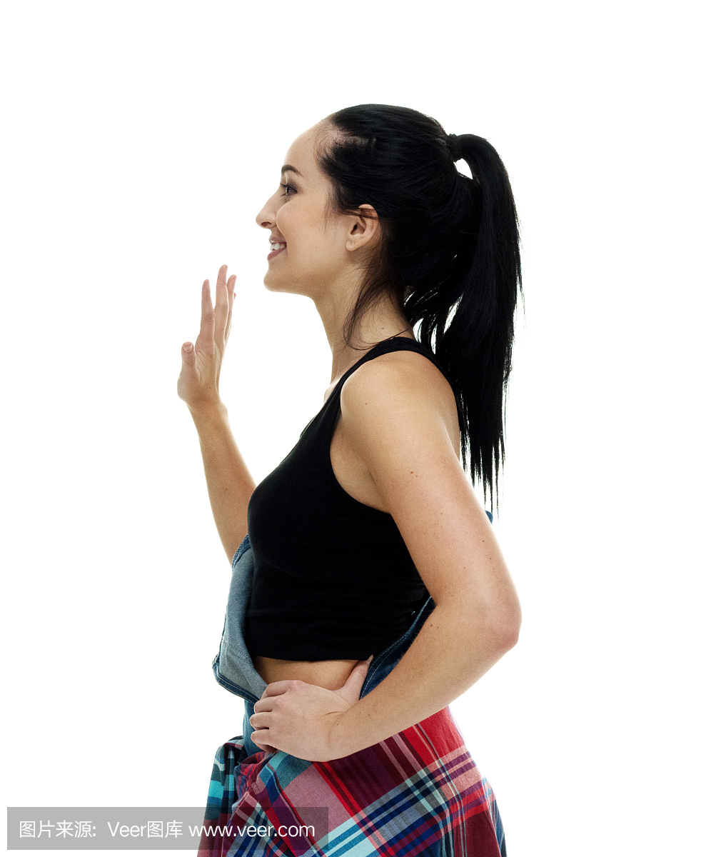 快乐的女人挥手