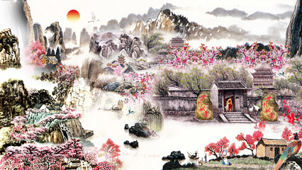 【1920x1080】世外桃源山水画桌面壁纸-彼岸-858kb