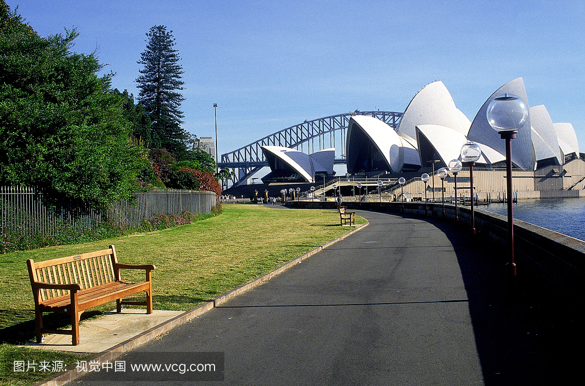 途径在皇家植物园与视图到歌剧院,悉尼