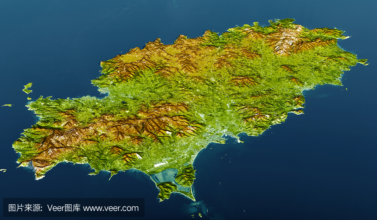 伊维萨岛地形图3D视图颜色