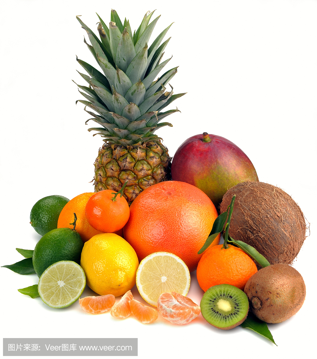 一套柑橘和热带水果